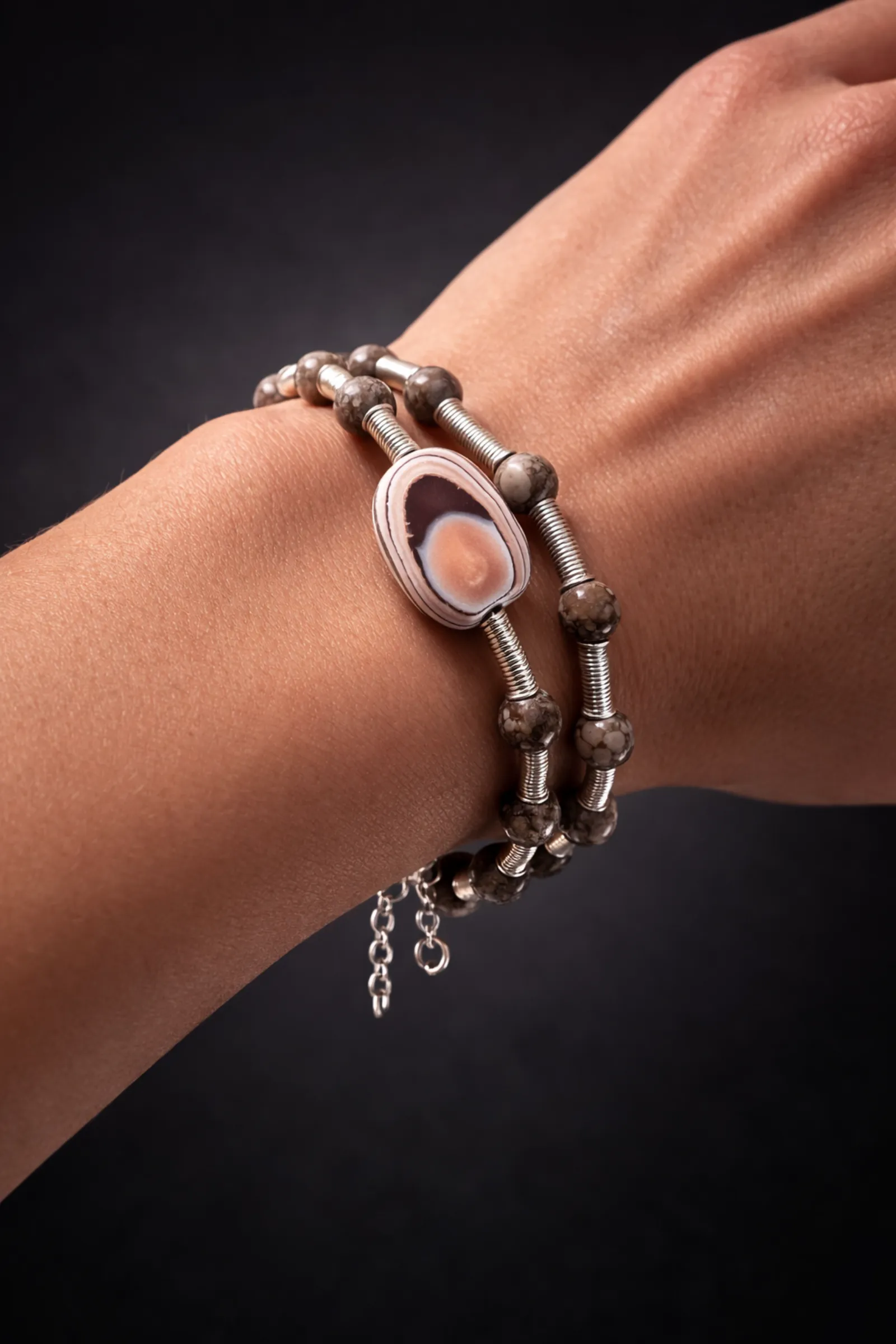 Earth Layers Wrap Bracelet – Agate & Maifanite - Image 2