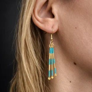 Line Rhythm Earrings – Turquise- Gold