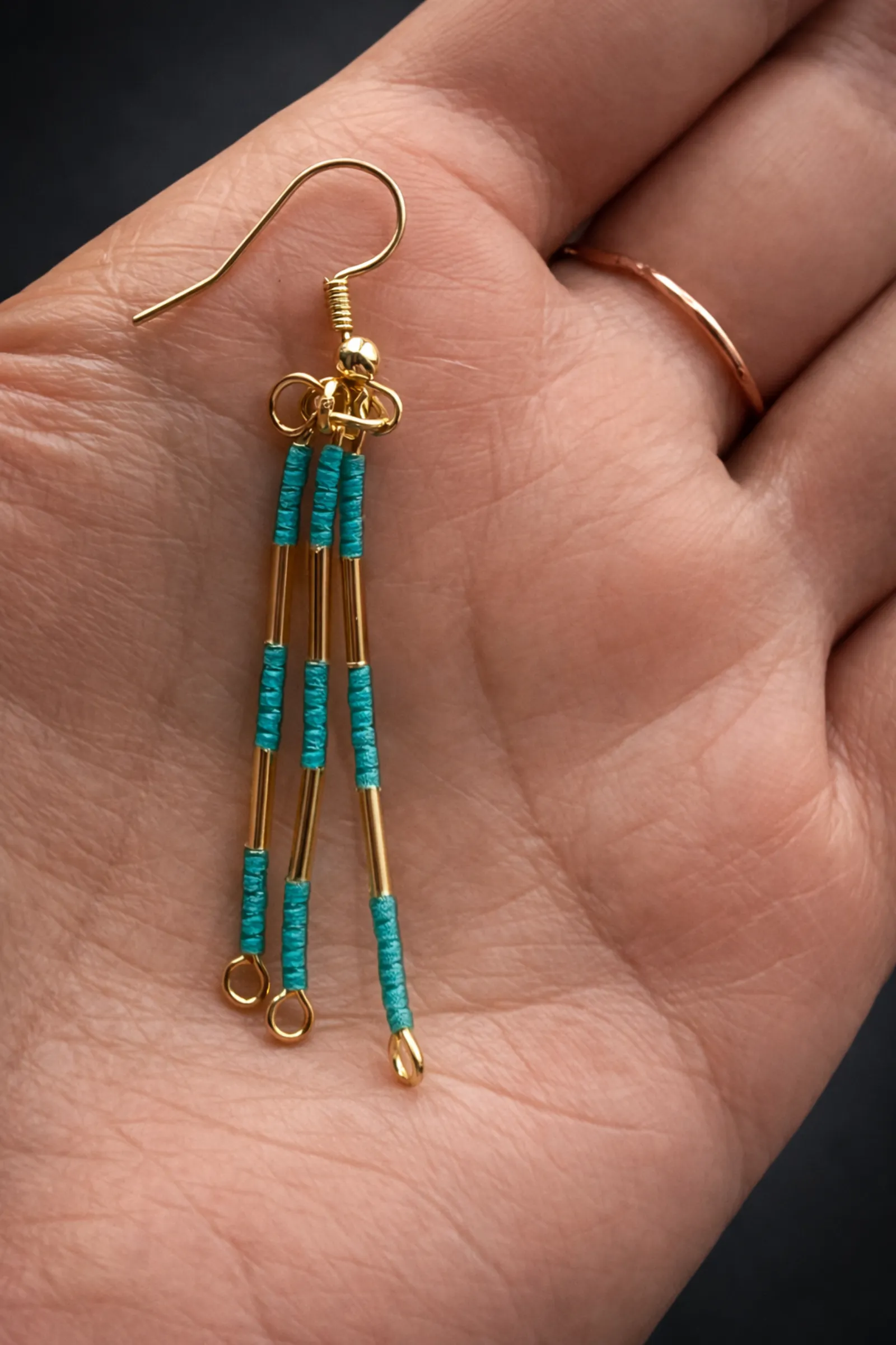 Line Rhythm Earrings – Turquise- Gold - Image 5