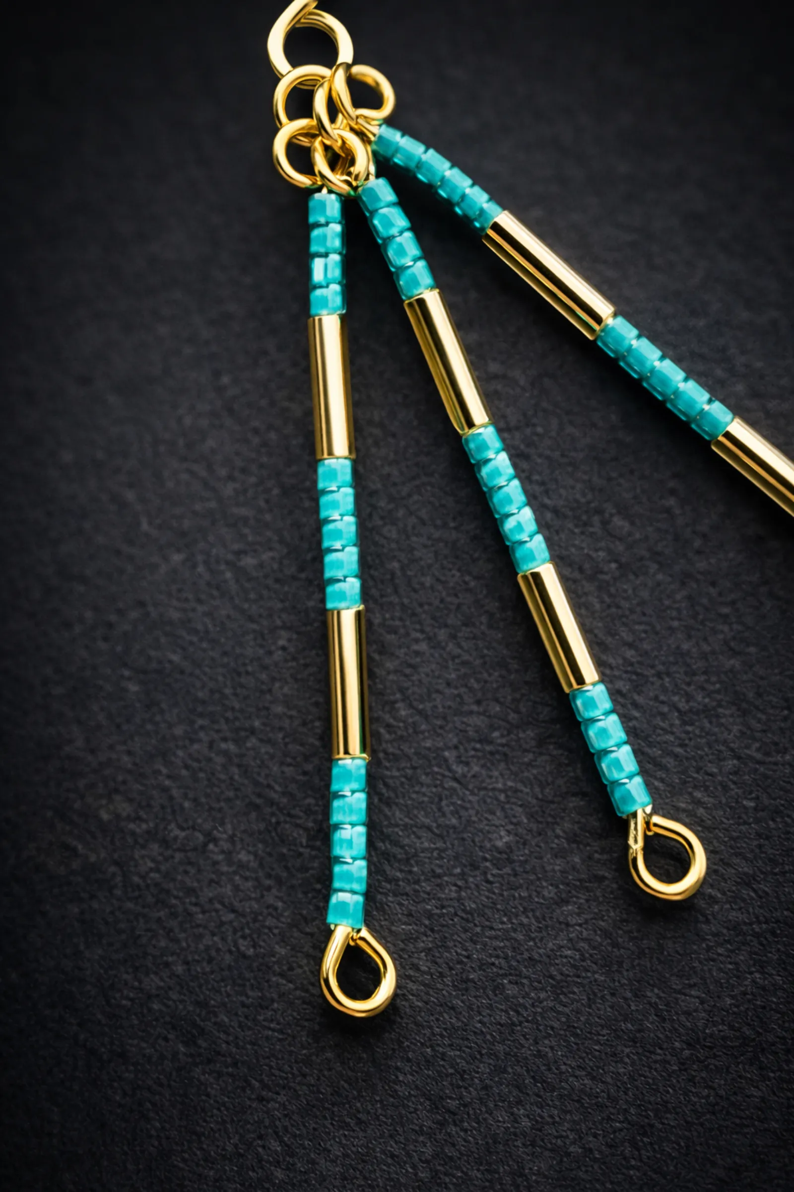 Line Rhythm Earrings – Turquise- Gold - Image 4