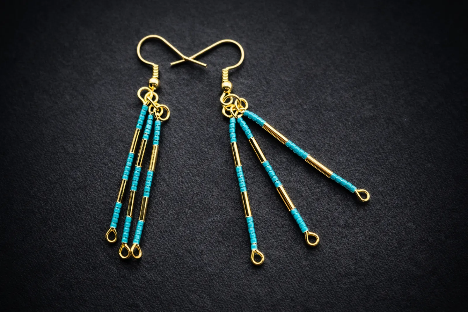 Line Rhythm Earrings – Turquise- Gold - Image 2