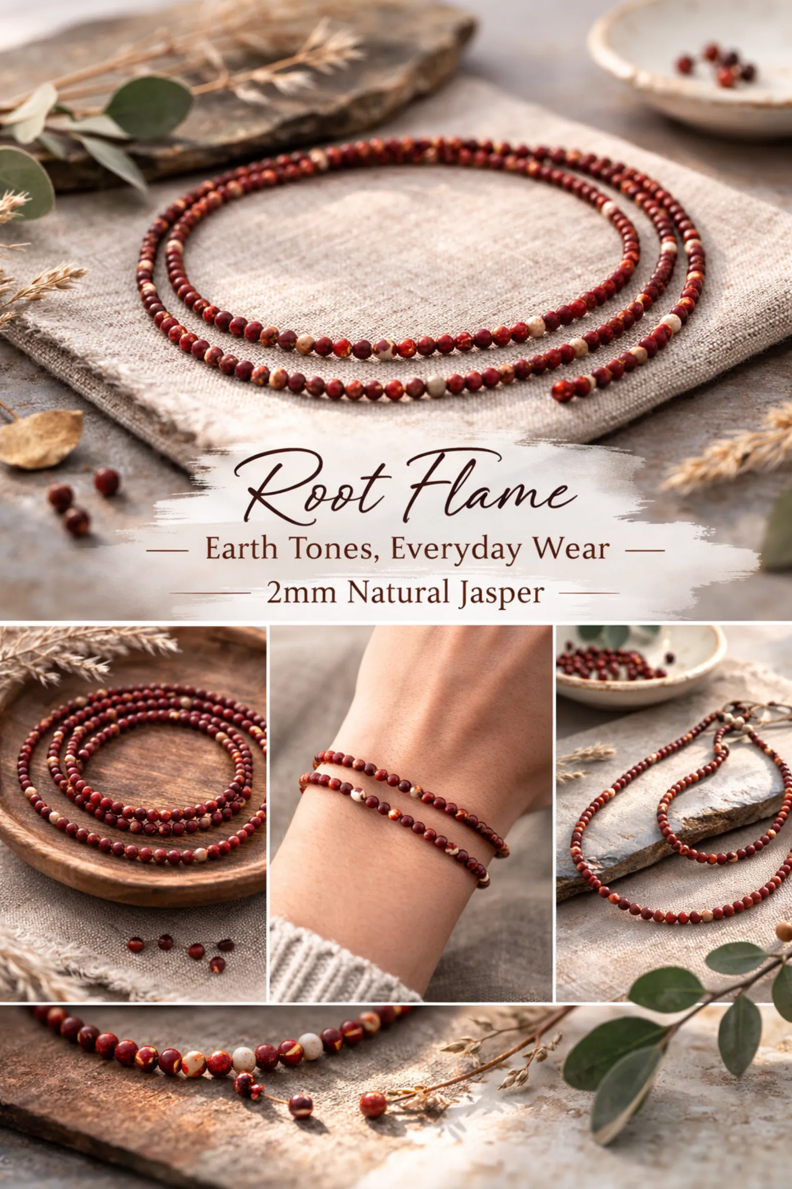 Root Flame – Brecciated Jasper Beaded Necklace Bracelet - Image 2